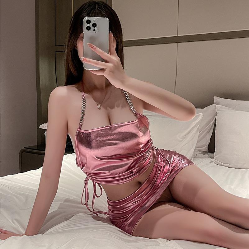 Sex underwear patent leather tight sexy hip skirt suspender backless nightclub royal sister sex uniform suit