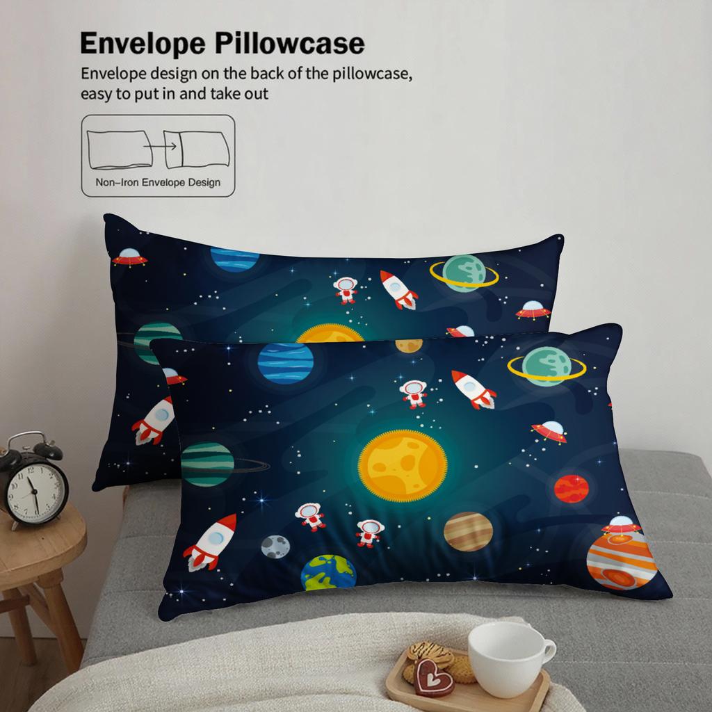 3pcs Space Theme Bedding Sets Dormitory For Students Teen 3D Printed Planets And Rockets Duvet Cover Sets With Pillowcases