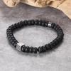 REPTILE AGATE STONE BRACELET matt black onyx bracelet in 8mm abacus shape with stainless steel reptile cube design element