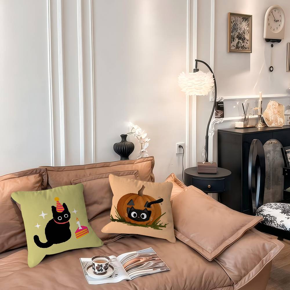 PunkS Style Small Cartoon Cute Black Cat Pillow Cushion Cover Pillowcase Living Room Sofa Home Decor Customized