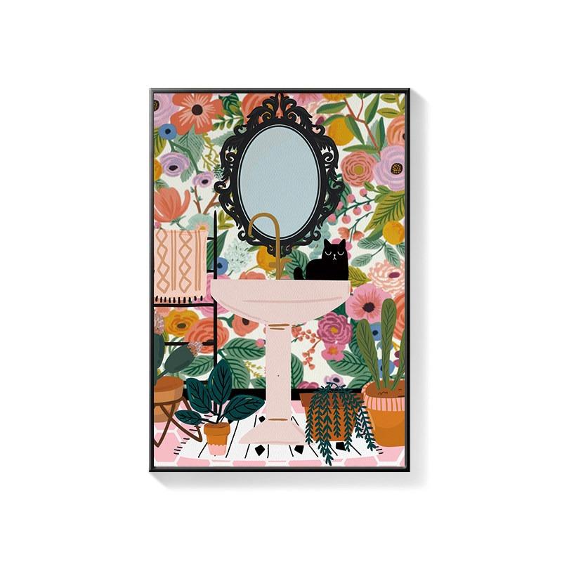 Bathroom Decorative Painting Cat American Retro Toilet Bathroom Canvas Painting Wall Art Poster for Modern Bathroom Home Decor