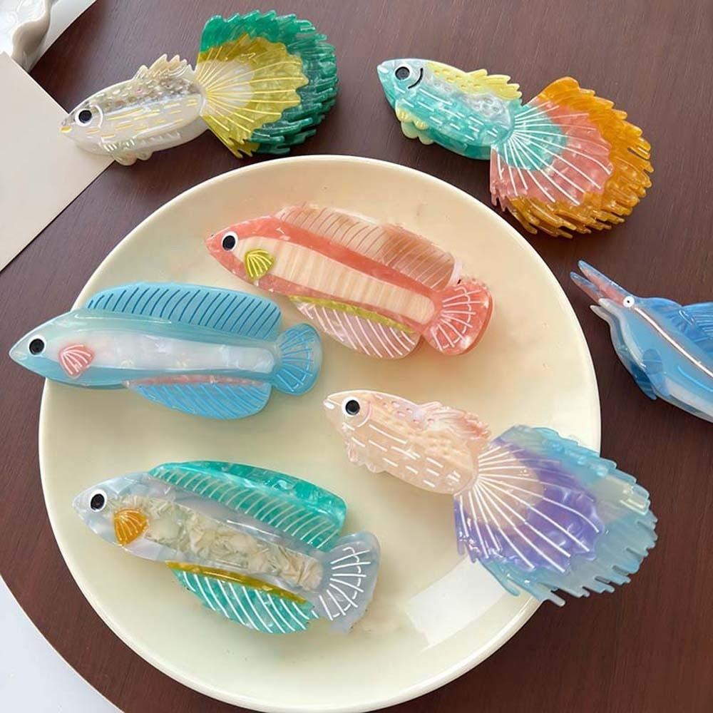 Acrylic Silver Arowana Shark Clip Fish Acetic Acid Hair Claw Guppy Hair Claw  Headwear