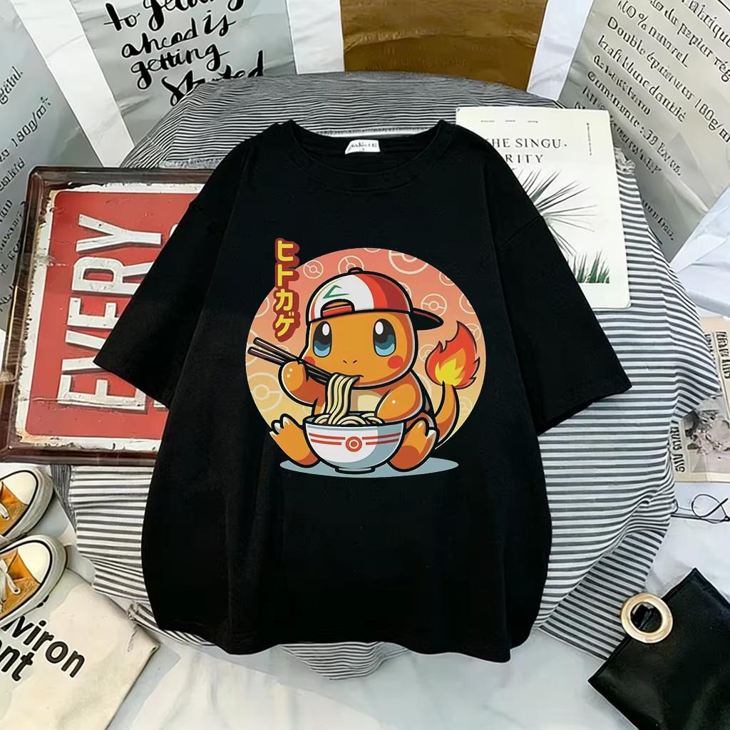 Anime Pokémon 30th Anniversary Peripherals Pikachu Charmander Graphic Print T-shirt Summer New Tee Men Women Oversize Top O-neck Cotton Summer New Tee