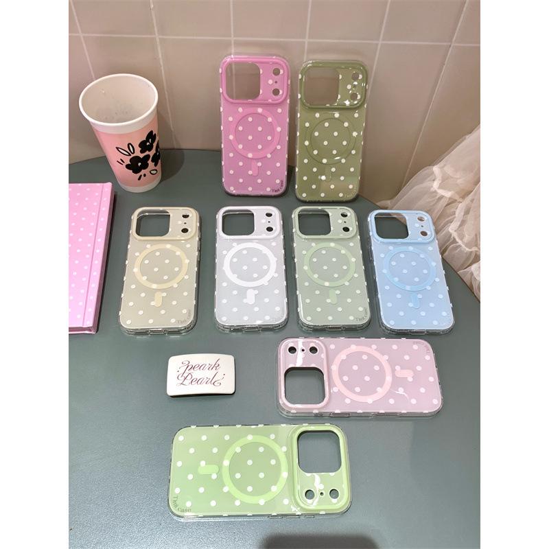 Magnetic Polka Dot Phone Case for iPhone 17/16 Pro Max/15/14 - Japanese Korean Design