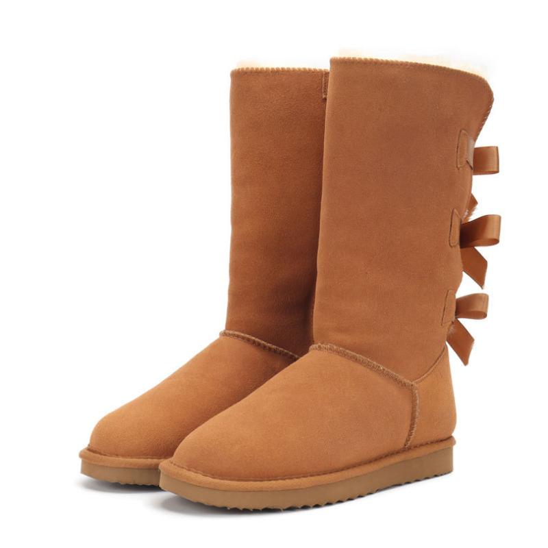 Schneestiefel Echtes Leder Warm Herren Damen Stiefel Schuhe Mode Drei Schleifen Schnürung Hohe Stiefel Damen Winter Warm Pelzstiefel Größe 34-45