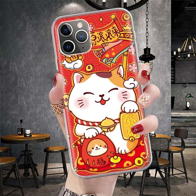 Lucky Cat Maneki Neko Japanese Soft Phone Case For IPhone 11 17 Air 16E 16 Pro Max 15 + 14 Plus 13 Mini 12 Apple 7 SE 8 Fundas C