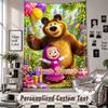 Wall Hanging Tapestry With Custom Name & Text, Masha and the Bear Decorative Tapestry For Bedroom