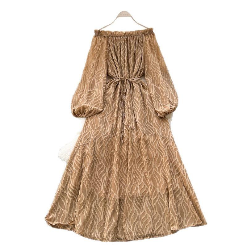 Lantern-sleeved Cinched Waist Elegant French Slimming Dress for Women