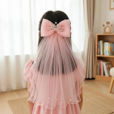 Fashion White Veil Hair Clip Mesh Beads Girls Head Gauze Polyester Bow Bridal Tulle Hair Accessories