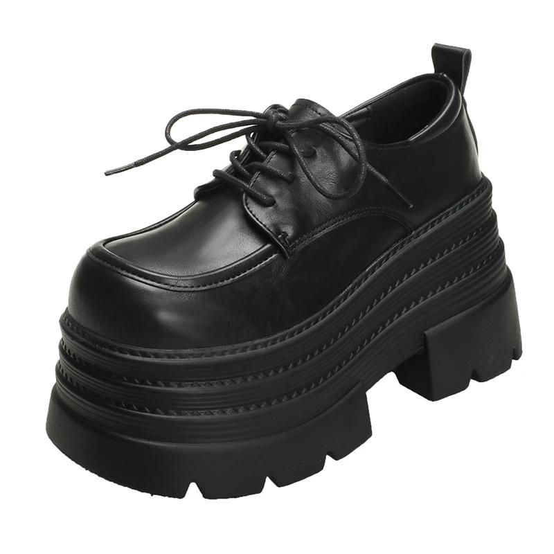 Fashion 10CM Women Patent Leather Platform Sneakers Wedge Heels Ladies New Autumn Chunky Sneakers Woman Lace-Up Thick Sole Walking Pumps