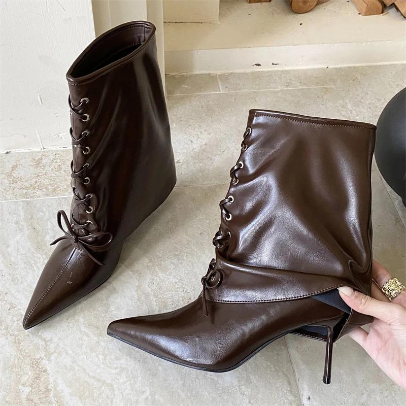 

Eilyken spring comfortable and soft PU leather cross-lace women s low-heeled boots have a street style that is sexy 40