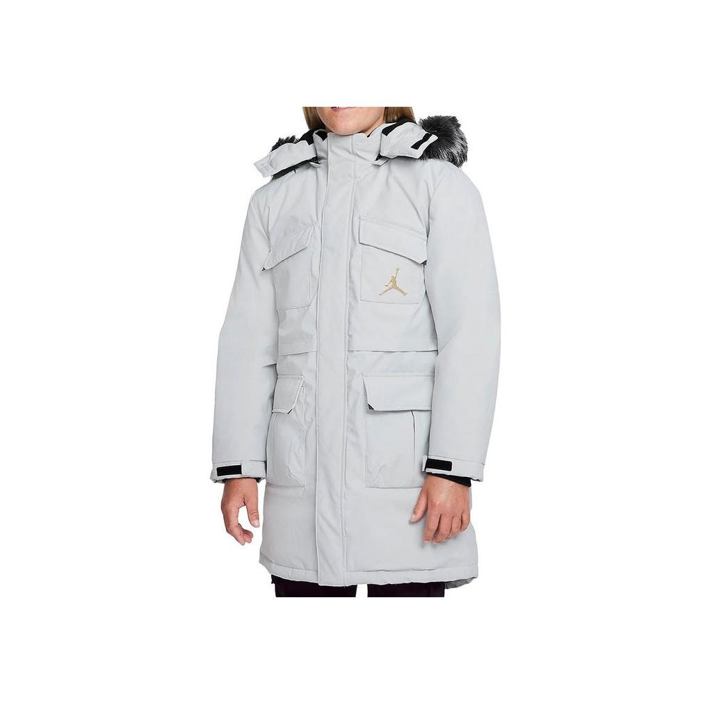 Jordan Logo Solid Color Long Sleeve Hooded Down Jacket Kids Outerwear White DO3633-225