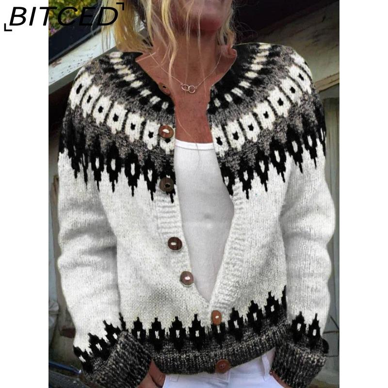 BITCED Women's Cardigan Sweater - Color-Blocked Oversized Knit Top