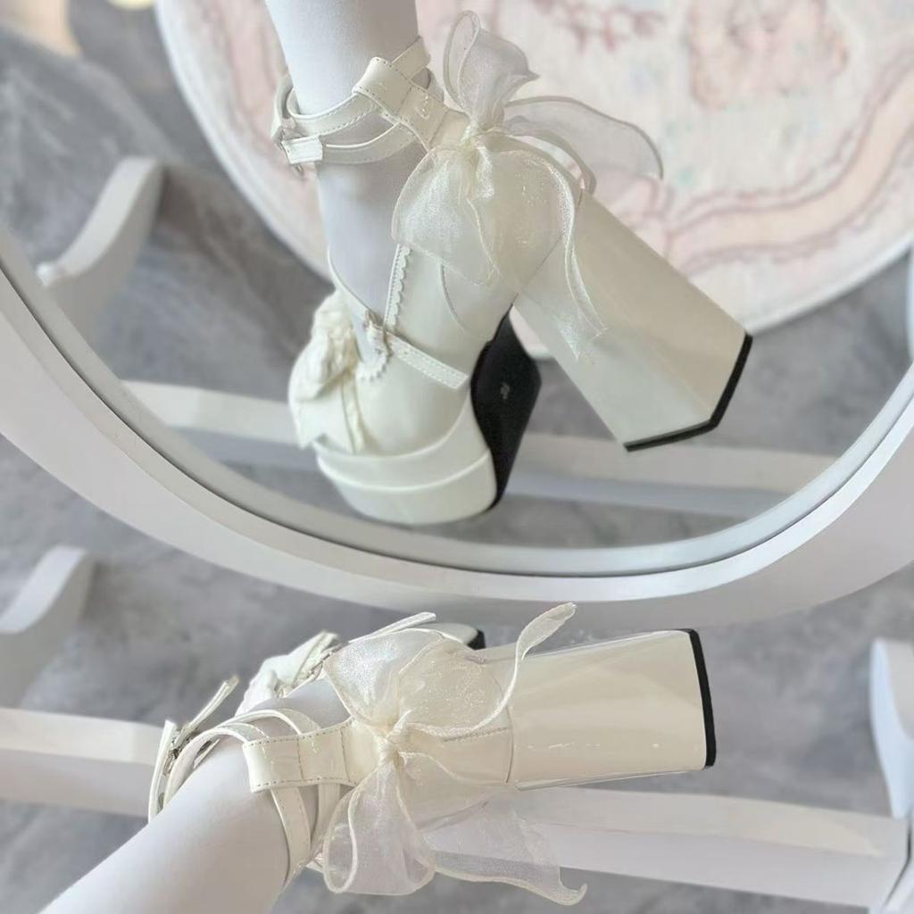 Platform Hoge Hak Dames Lolita Pumps Mode Ondiep Vlinderknoop Schoenen Dames Feestjurk Kruisband Mary Jane Schoenen