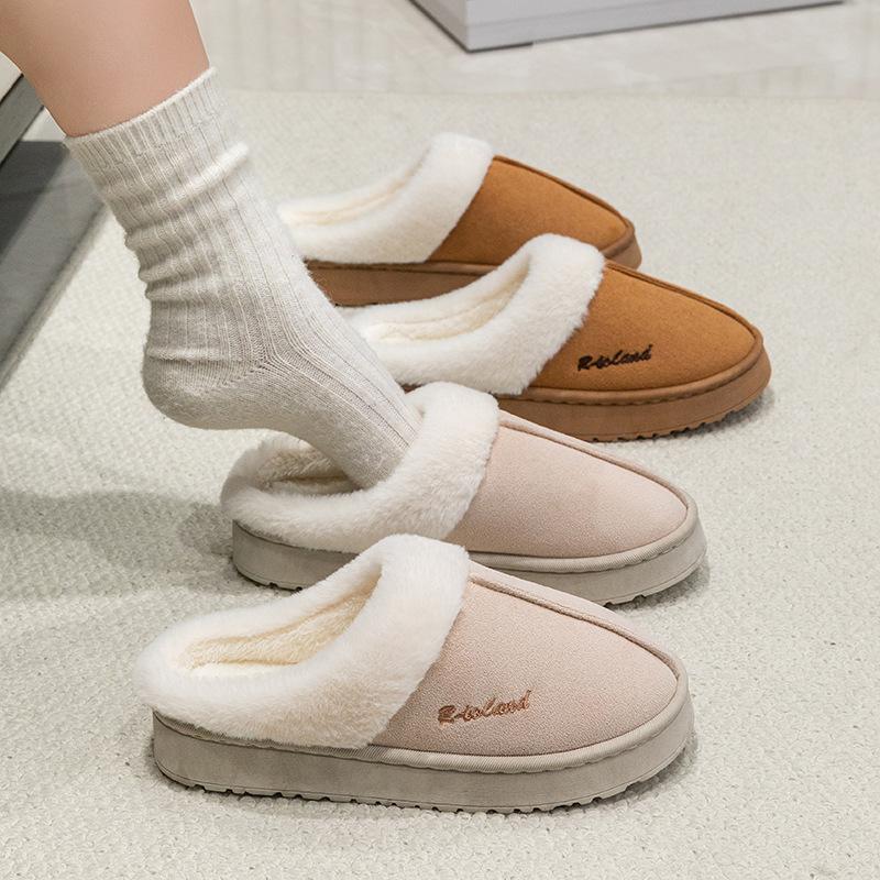 Casual Cotton Slippers Autumn and Winter Home Flanging Plush Comfortable Warm Couple Cotton Shoes