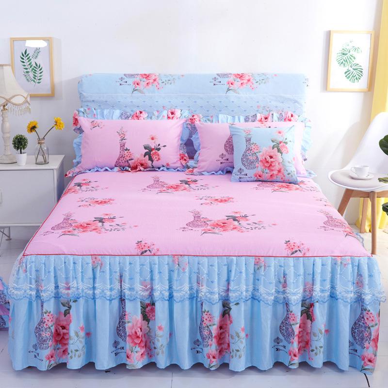 Fashion Lace Bedspread Soft Sanding Bed Skirt Queen Twin King Size Fitted Sheet Double Layer Ruffle