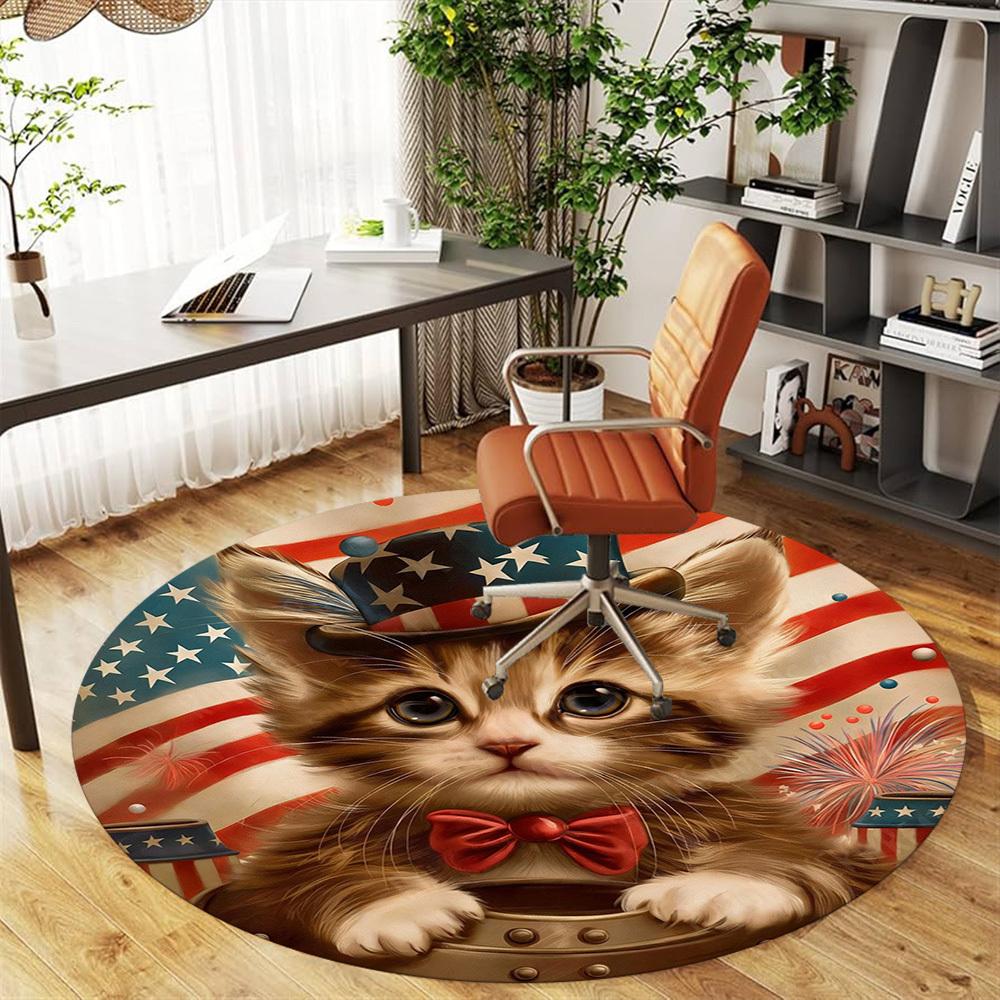 1PC cat independence_day Office Round Area Rug, Under Office Chairs Bedroom Living Room Home Decor, Carpet for Office -1110015