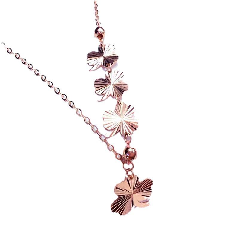 Exquisite Rose Gold-Plated Russian Purple Gold Trefoil Necklace 585 Color Gold Fashion Korean Version Color Gold Collarbone Chain