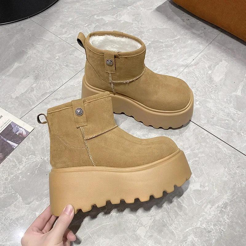 Fashion 8CM New Winter Women Warm Snow Boots Heels High Top Sport 2025 Autumn Sneakers Platform Motorcycle Boots Women Botas Feminina