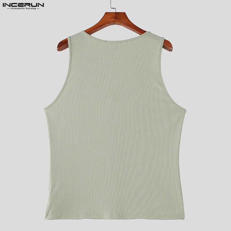 INCERUN Summer Men V Neck Sleeveless Ribbed Casual Loose Tank Tops