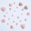 24 Pcs Pink Press On Toenails for Women,YEFIUO Short Fake Toe Nails Press Ons Nail Art Tip with White French Heart Rhinestones Design Full Cover Toe