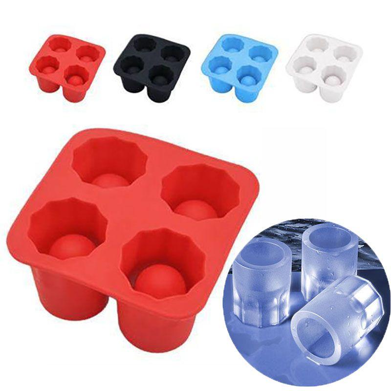 Durable 4-cup Ice Cube Shot Silicone Shooters Glass Freeze Molds Tray For Parties