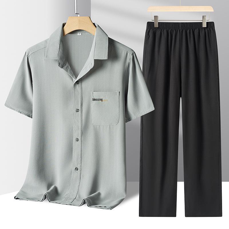 Men's Summer Short-Sleeve Loose Fit Suit Set for Middle-Aged & Elderly