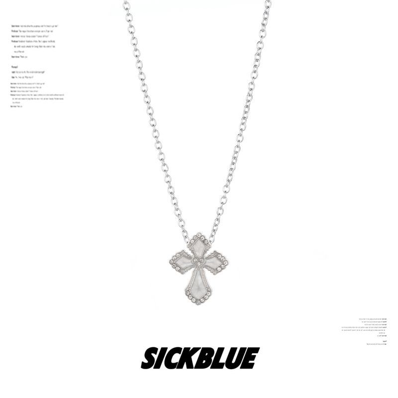 Vintage Diamond-Encrusted White Cross Ins Retro European and American Hip-Hop Clavicle Chain for Men and Women, Personalized Titanium Steel Chain Diamond White Cross 60cm