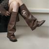 2025 new autumn and winter boots women's thick heel Maillard western cowboy knight boots pant tube boots