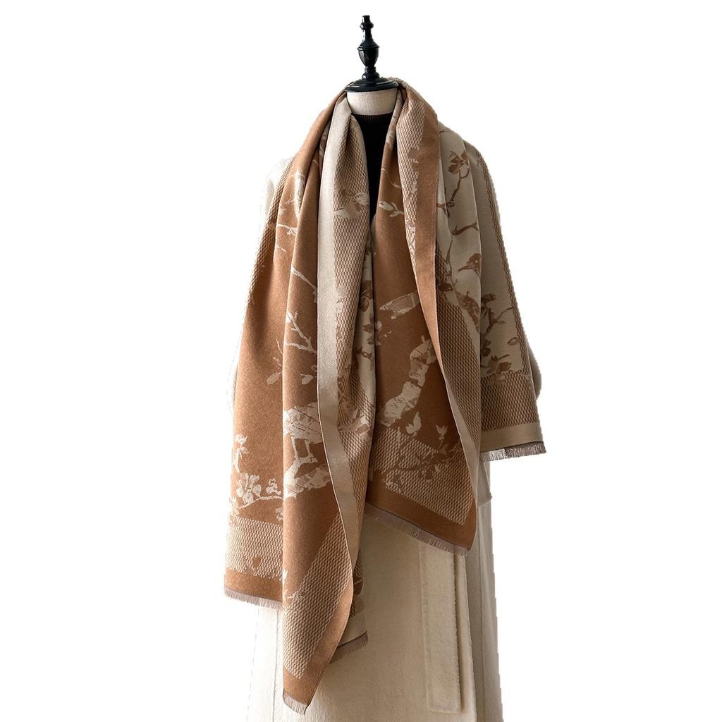 Schal Blume Damen Herbst und Winter Verdickter Imitatkashmir Bedruckter Schal Vielseitiger Warmer Schal