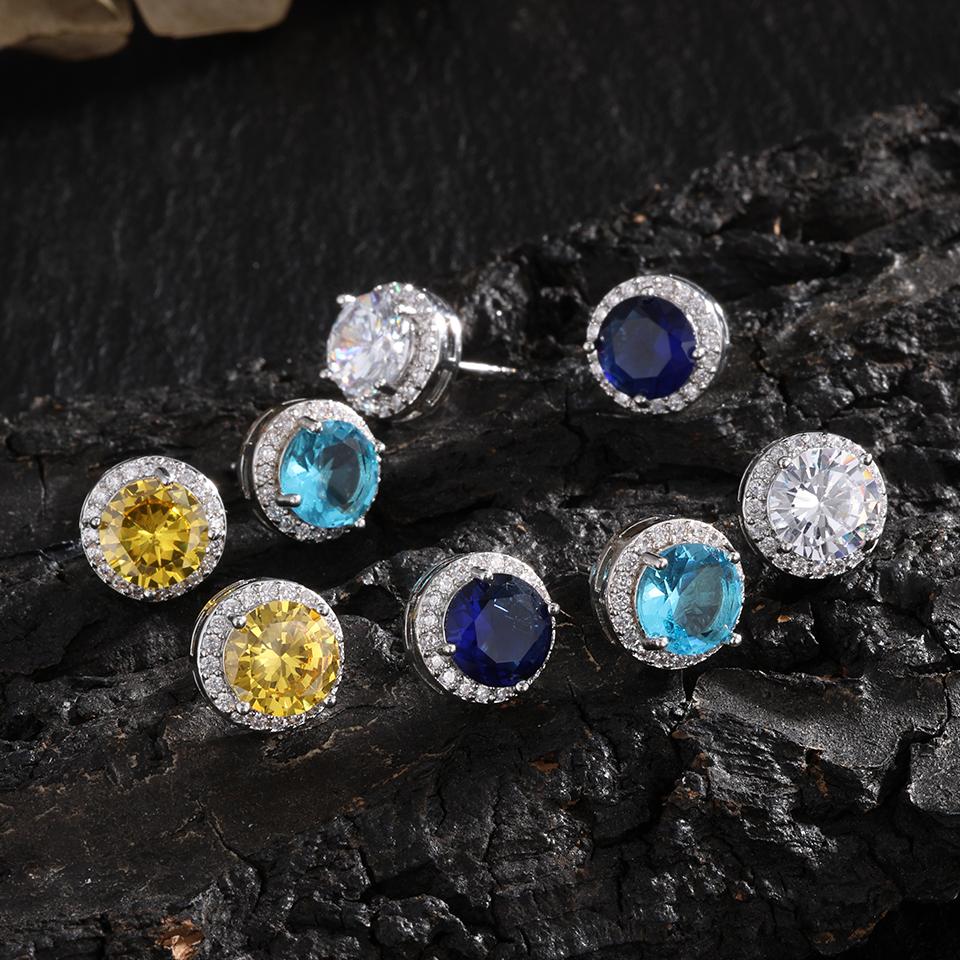 ZAKOL Classic Simple Round Zircon Stud Earrings for Women Men Shiny Blue Yellow AAA CZ Earring Exquisite Zircon Gift Wholesale