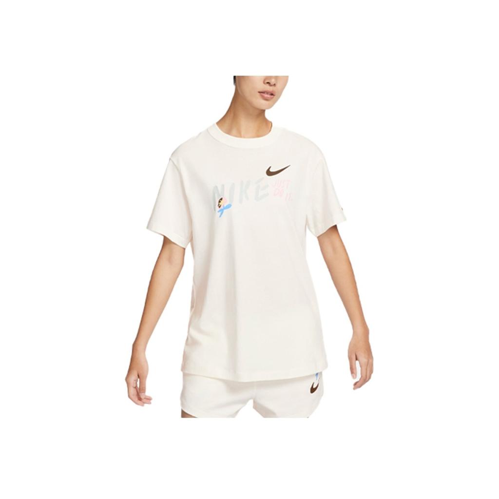 Nike Letter Print Vintage American Loose Fit Round Neck Short Sleeve T-Shirt With Dropped Shoulders Women Tops Sail-White FJ7714-133