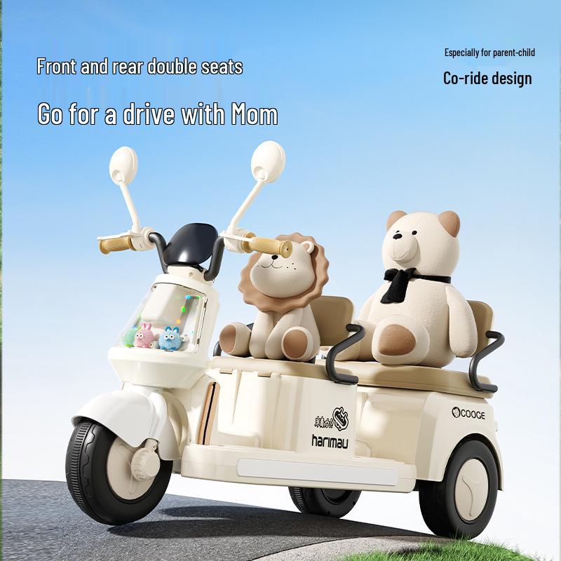 Children's Electric Two-Seater Motorcycle: Rechargeable Three-Wheeler Toy for Boys and Girls