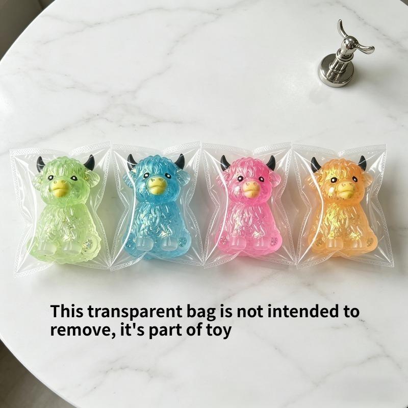 Vache Écossaise Squishy Transparente à Paillettes Jouet à Presser Souple en TPR Jouet Anti-Stress Fidget Animal Kawaii Sensoriel Décompression Cadeau