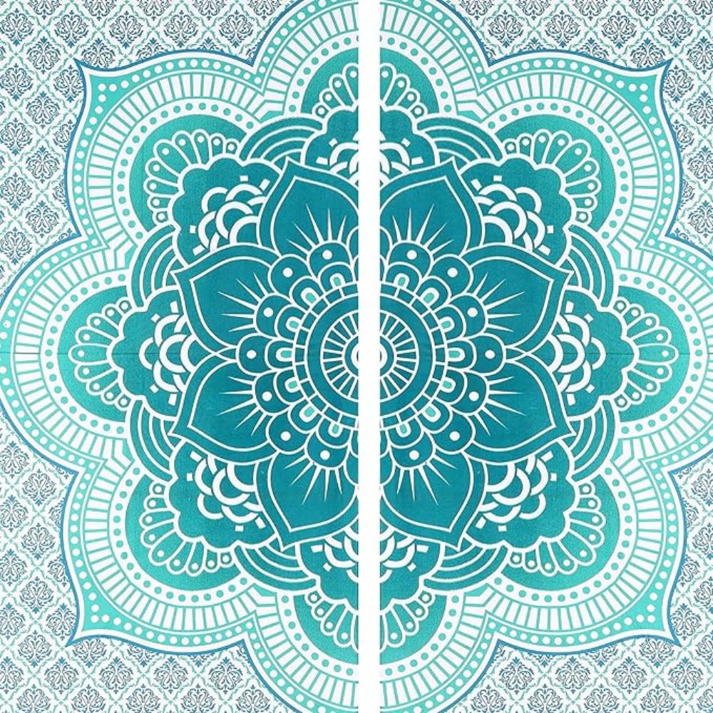 BLESS INTERNATIONAL Beautiful Indian Bohemian Psychedelic Hippie Ombre Window Curtain Panels for Bedroom, Living, Balcony (Green Passion Flower)