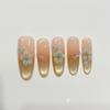 10pcs Artificial Nails Pink Gold Ombre Green Glaze Floral Handcrafted Press On Nails with Flexible Resin Material for Women