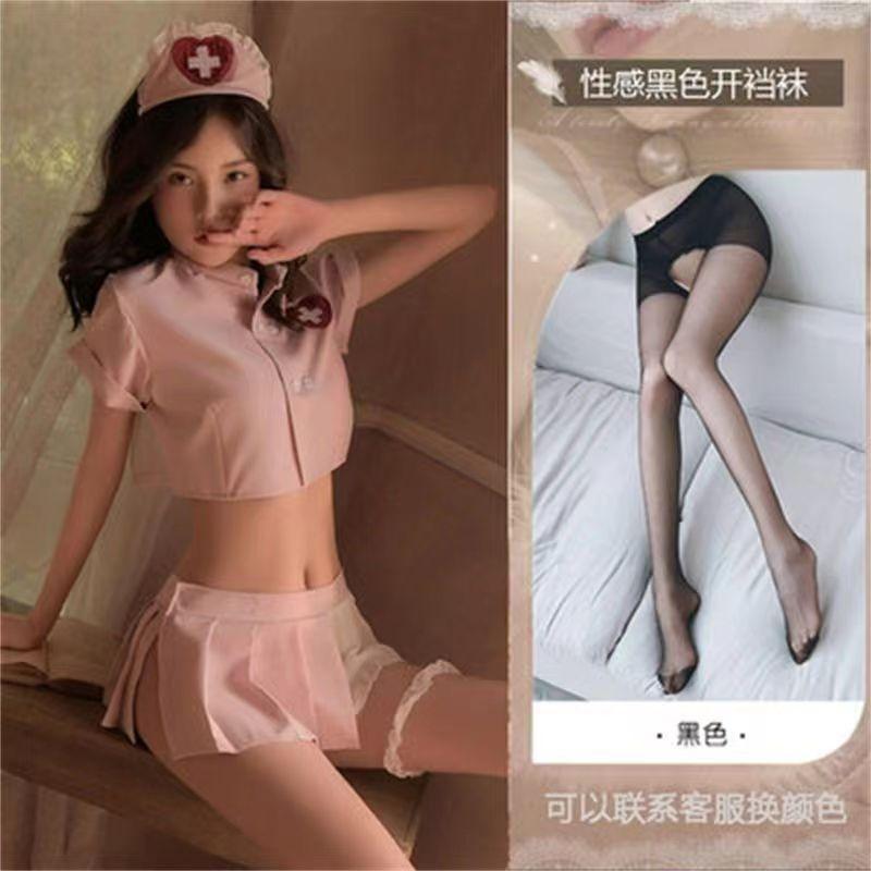 Sexy Female Sexy Sweet See-through Short Top Pleated Skirt Nurse Uniform Seduction Suit A