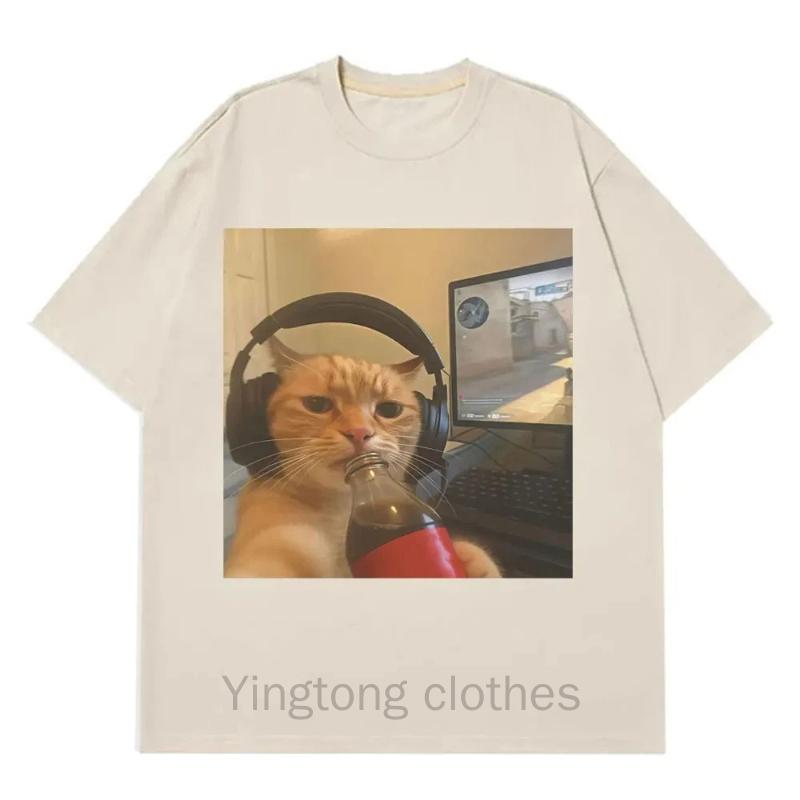 Funny Gamer Cat Meme Printed Tshirt Women Fashion Summer Short Sleeved Casual Harajuku T-shirts Tops Casual Clothing