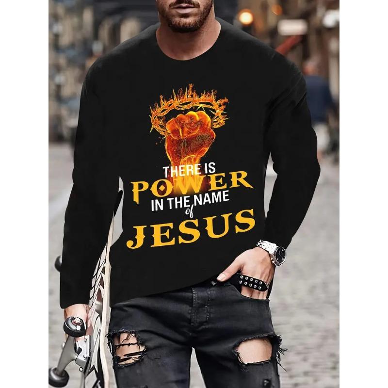 

Letter Pattern JESUS Vintage Men s T-Shirt Long Sleeve Crew Neck 3D Printed T-Shirt Sports Oversized Men Clothing Pullover 6XL