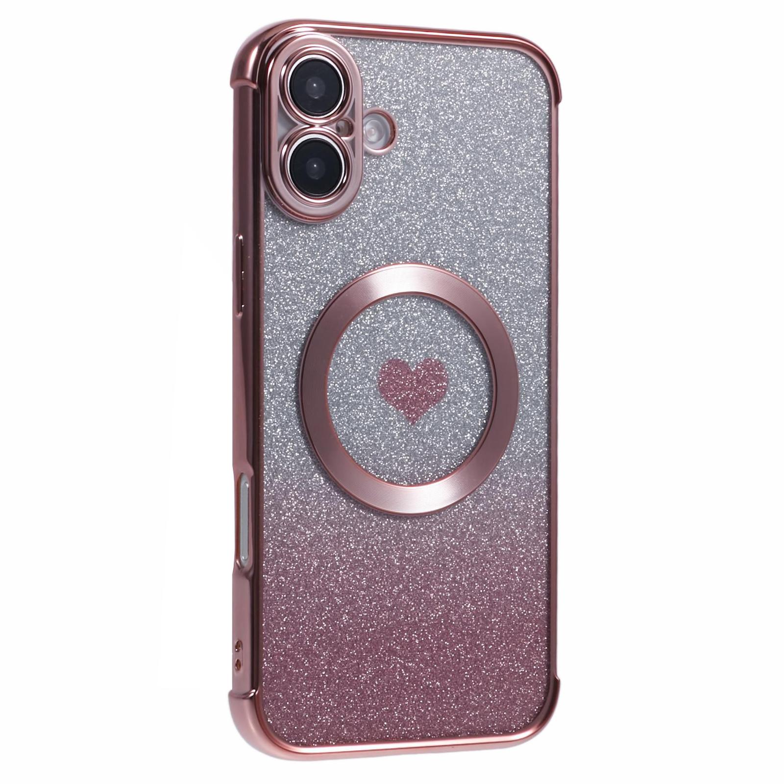 

For iPhone 16 Case Gradient Sparkle TPU Phone Cover Compatible with MagSafe Rose Pink