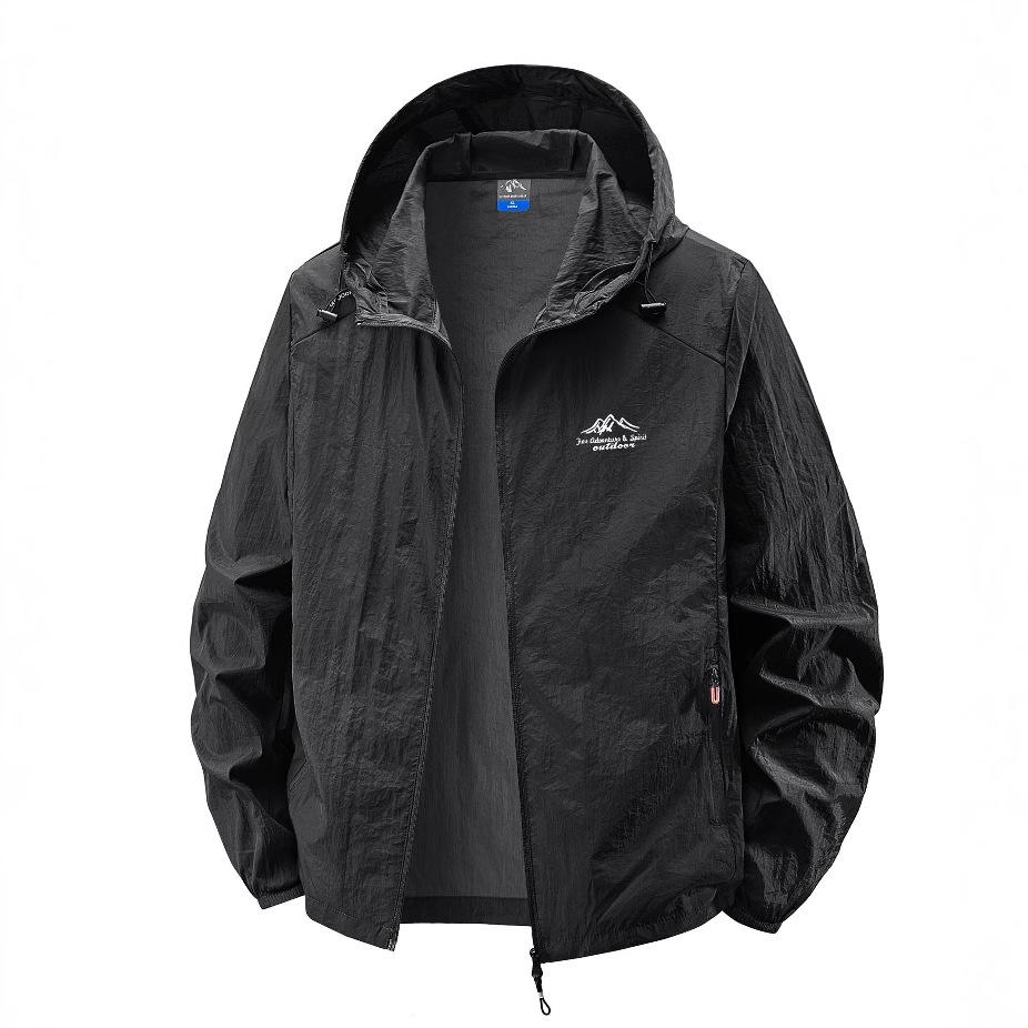 Men's Retro Hooded Thin Ice Silk Sun Protection Jacket - Summer Outdoor Loose-Fit Plus Size