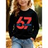 Kids Unisex Crewneck Sweatshirt, Bold Red Block 67 SIX SEVEN Contrast Blue Text Long Sleeve Pullover, Soft Fleece Sweatshirts for Boys Girls Ages 4+