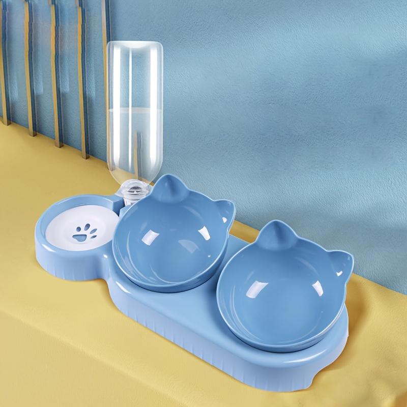 Cat Bowl, Double Bowl, Pet Bowl with Automatic Water Dispenser, Three In One Tilted Cat Water and Food Bowl Cat and Dog Supplies
