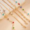 SHIXIN Set 5 Pezzi Elegante Bracciale Colorato con Zirconi per Donna 2026 Moda Raffinato Anello da Dito Collegamento Bracciale Gioielli da Festa Regalo
