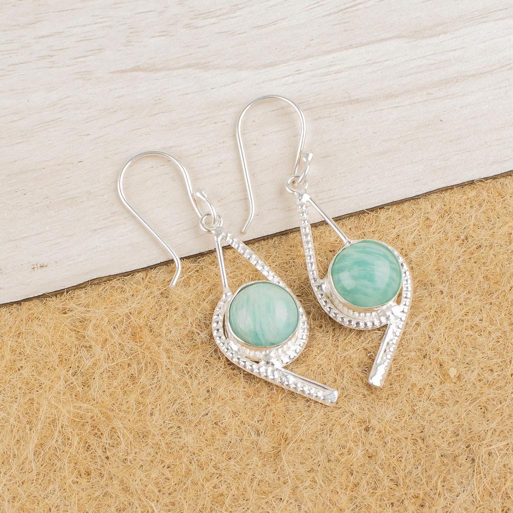 Amazonit Edelstein Schmuck, 925 Massiv Sterlingsilber Ohrringe, Handgefertigte Boho Amazonit Ohrringe zum Verschenken