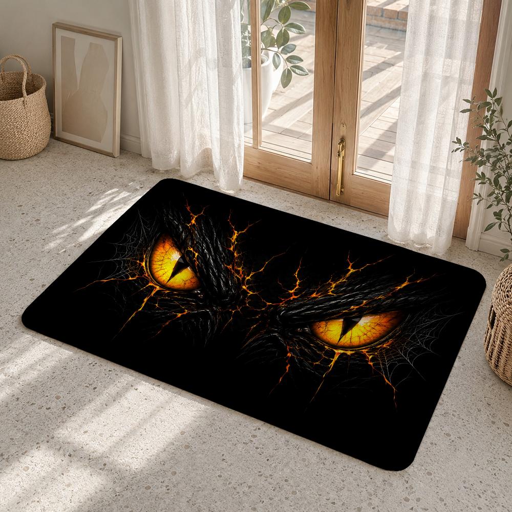 Cartoon Yellow Energy Eye Floor Mat Flannel Rug Non Slip Absorbent Soft Washable For Entryway Hallway Bathroom Kitchen Decor