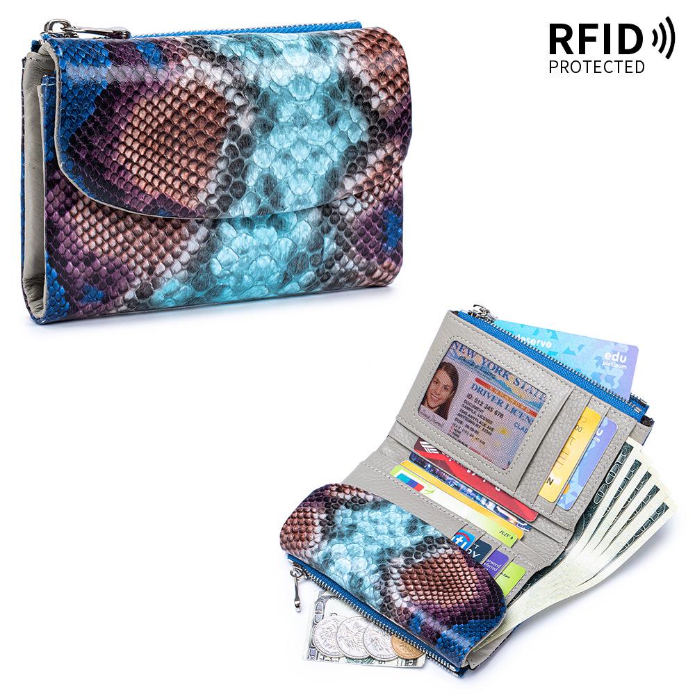 Damen-Clutch aus echtem Leder mit RFID-Schutz: Kurzes Mode-Portemonnaie mit großer Kapazität