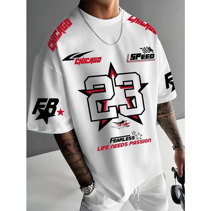 Sommer Herren Chicago Schwarz Rot Weiß Bedruckt 23 Muster Rundhals Atmungsaktiv Lässiges T-Shirt Locker Outdoor Oberteil