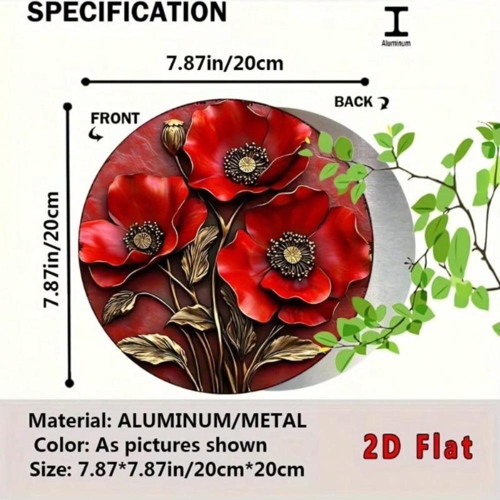 Red Poppy Metal Wall Art 2D Aluminum Sign Office Decor Home Bar Cafe