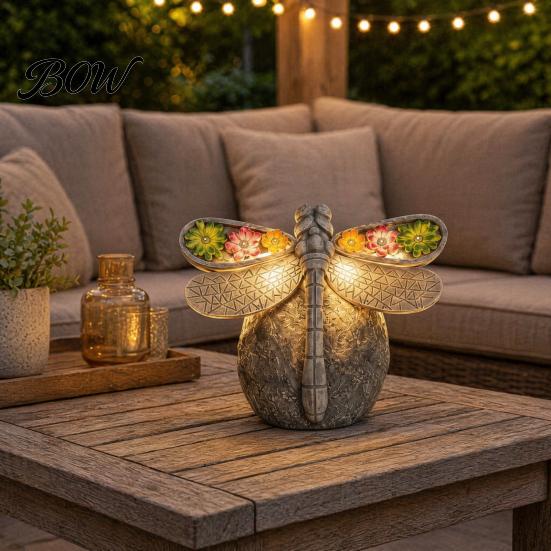 Automatic Dusk to Dawn Light Solar Powered Dragonfly Garden Light, Statue Decorative Courtyard Lamp, LED for Yard Patio Warm